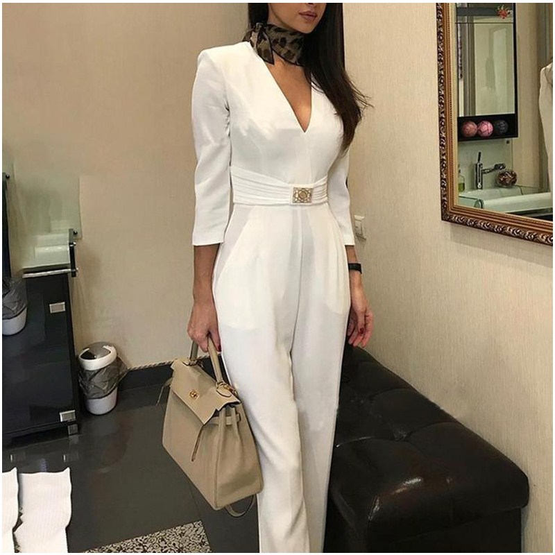 European American Fashion Women's Dress Clothing Popuar High V Neck One-Piece Pnts Office Lady Suit
