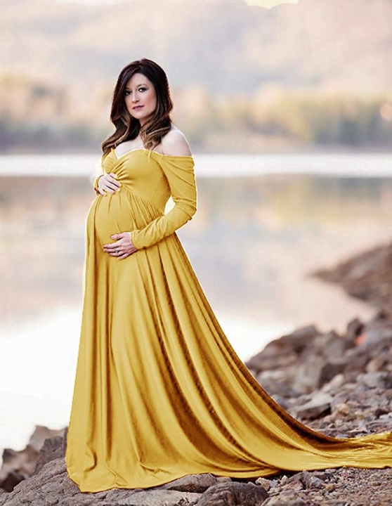 Europe and America Fashion Mercerized cotton Long Sleeve V collar Dress Sexy Maternity Dress