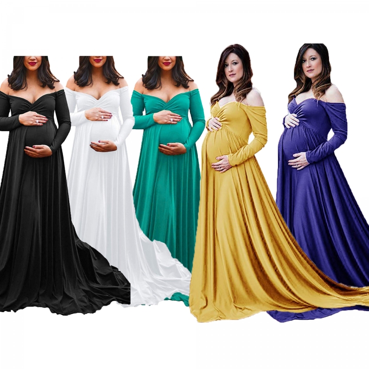 Europe and America Fashion Mercerized cotton Long Sleeve V collar Dress Sexy Maternity Dress