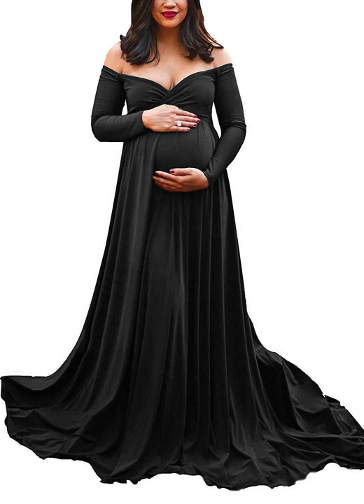 Europe and America Fashion Mercerized cotton Long Sleeve V collar Dress Sexy Maternity Dress