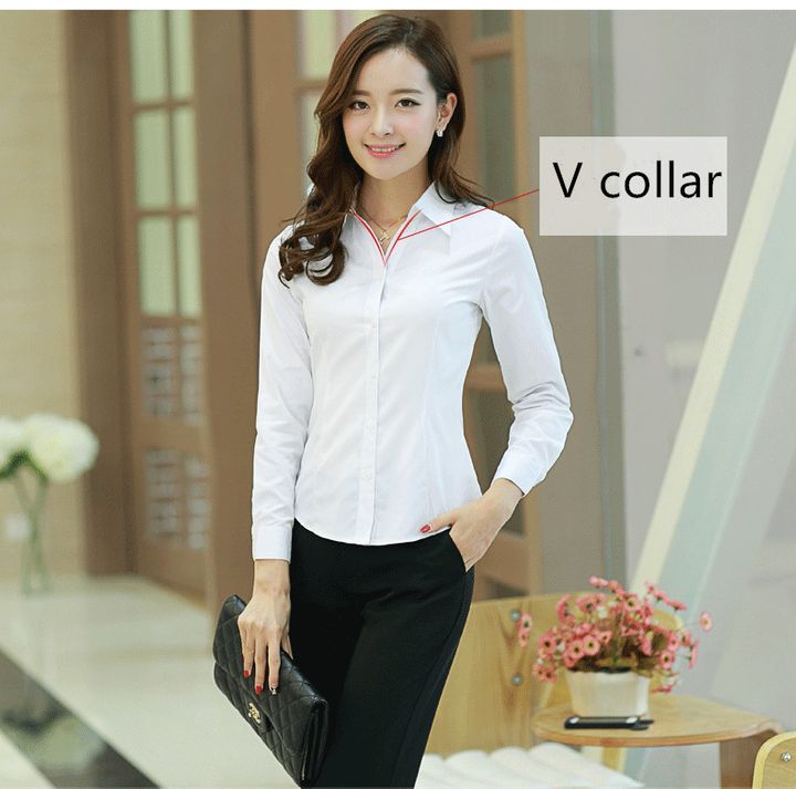 Spring Summer Shirt Long Sleeve Formal Tops Office Lady Slim Blouse Casual Solid Shirt Tops
