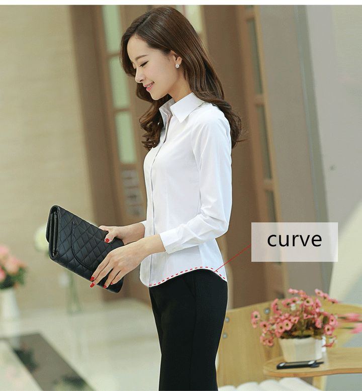 Spring Summer Shirt Long Sleeve Formal Tops Office Lady Slim Blouse Casual Solid Shirt Tops