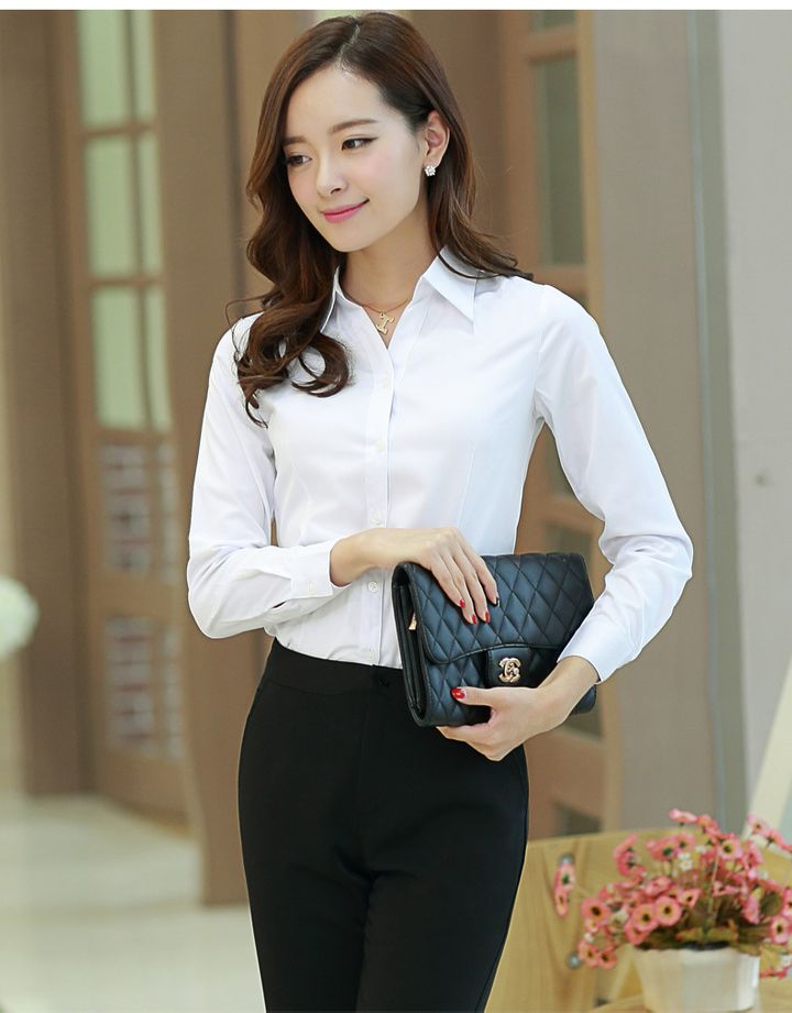 Spring Summer Shirt Long Sleeve Formal Tops Office Lady Slim Blouse Casual Solid Shirt Tops