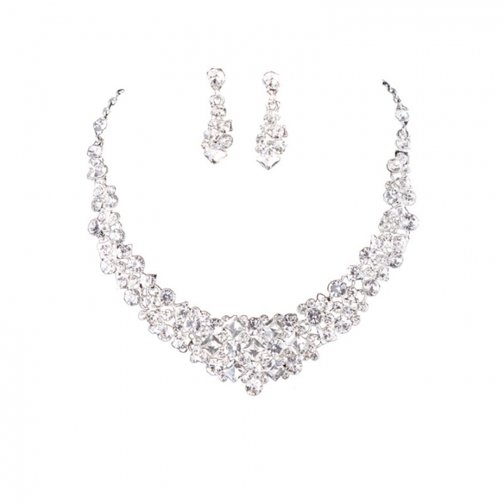 Luxury Crystal Bridal Crown Necklace Earrings Jewelry Sets Fashion Crystal Wedding Three Piece Suit