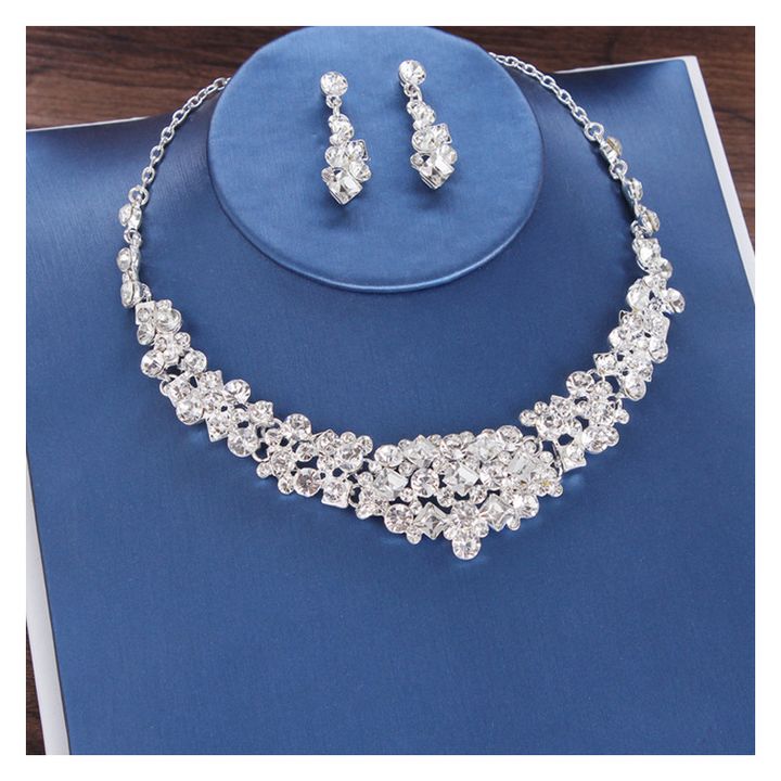 Luxury Crystal Bridal Crown Necklace Earrings Jewelry Sets Fashion Crystal Wedding Three Piece Suit