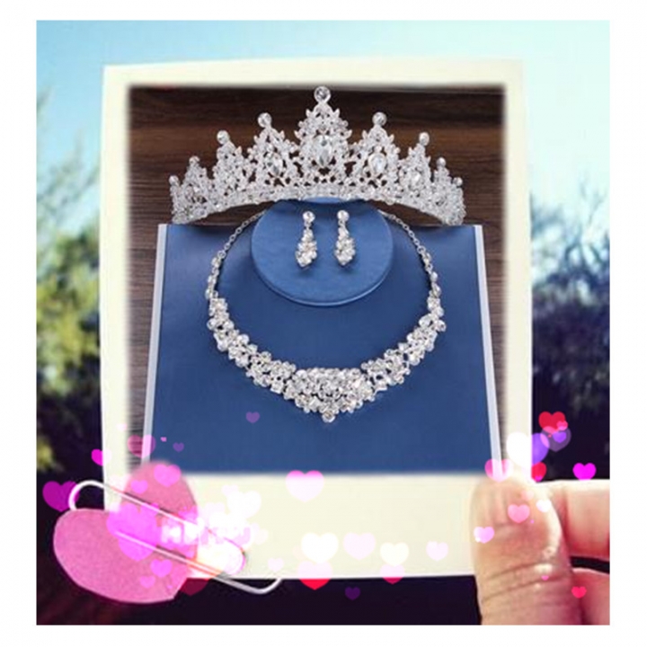 Luxury Crystal Bridal Crown Necklace Earrings Jewelry Sets Fashion Crystal Wedding Three Piece Suit