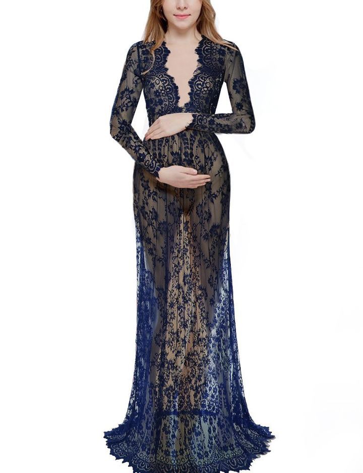 Sexy Pregnant Deep V Phototaking Lady Dress Perspective See Through Maternity Women Wedding Dress