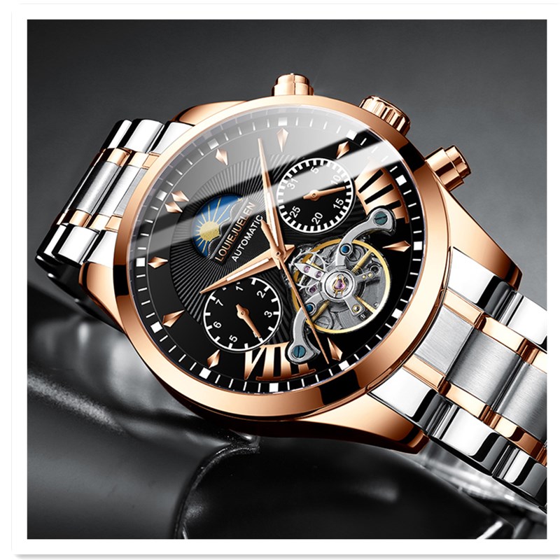 Men's Mechanical Full Automatic Waterproof Watch Luminous  Fine Steel Solid Band Watch