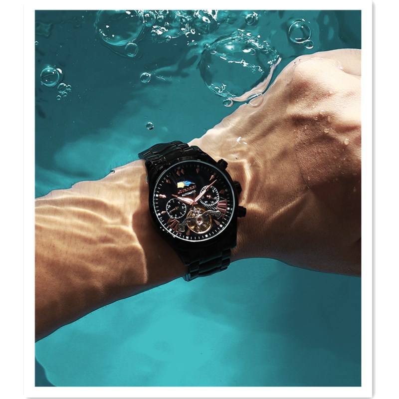 Men's Mechanical Full Automatic Waterproof Watch Luminous  Fine Steel Solid Band Watch