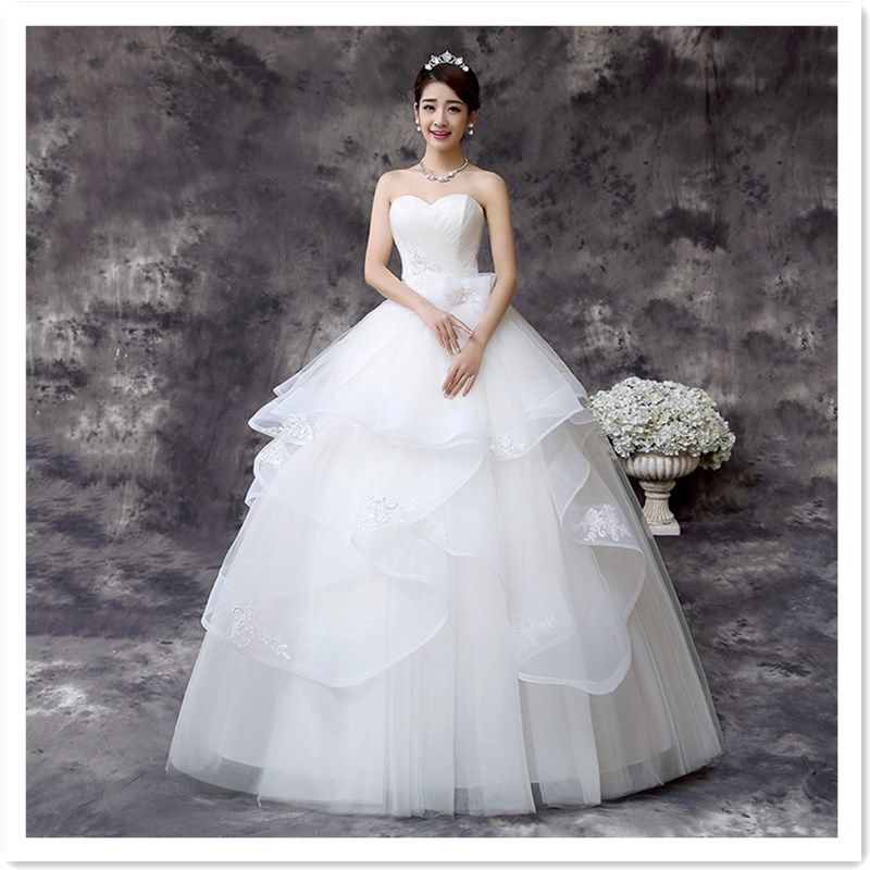2021 Korean Style Bridal Slim White Wedding Dress Sweet Neat Ribbon Tie Luxury Princess Dress