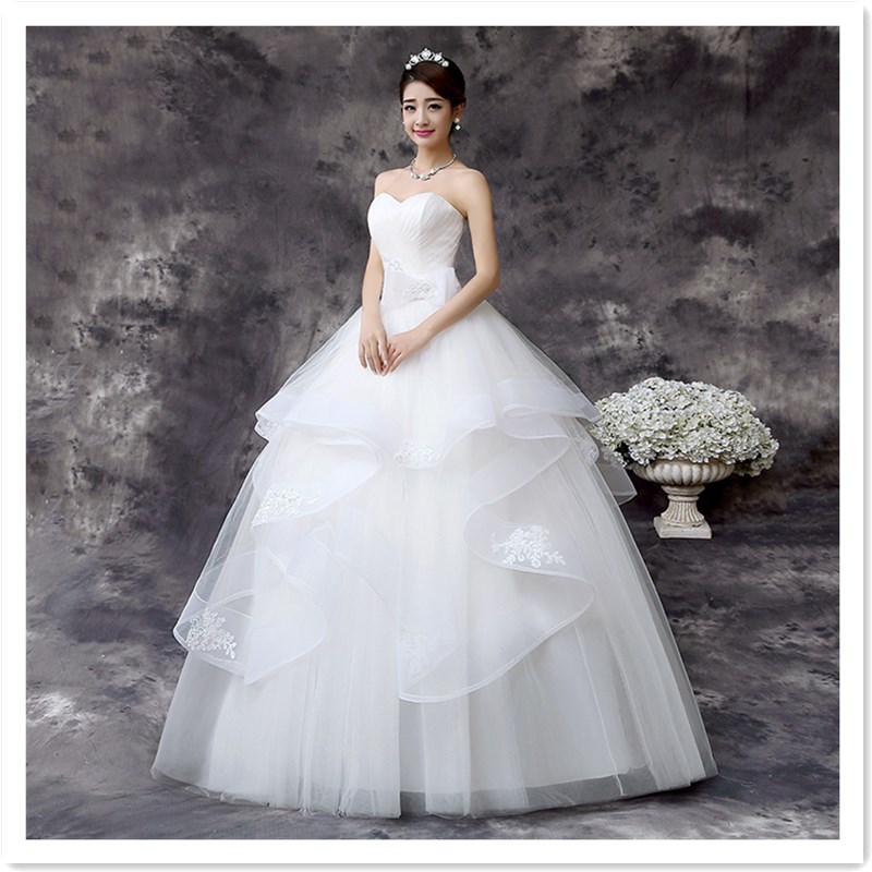2021 Korean Style Bridal Slim White Wedding Dress Sweet Neat Ribbon Tie Luxury Princess Dress