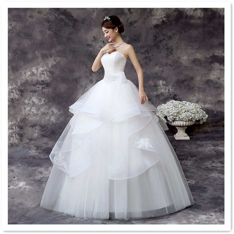 2021 Korean Style Bridal Slim White Wedding Dress Sweet Neat Ribbon Tie Luxury Princess Dress