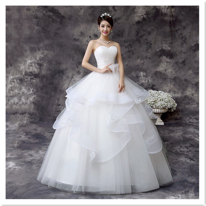 2021 Korean Style Bridal Slim White Wedding Dress Sweet Neat Ribbon Tie Luxury Princess Dress