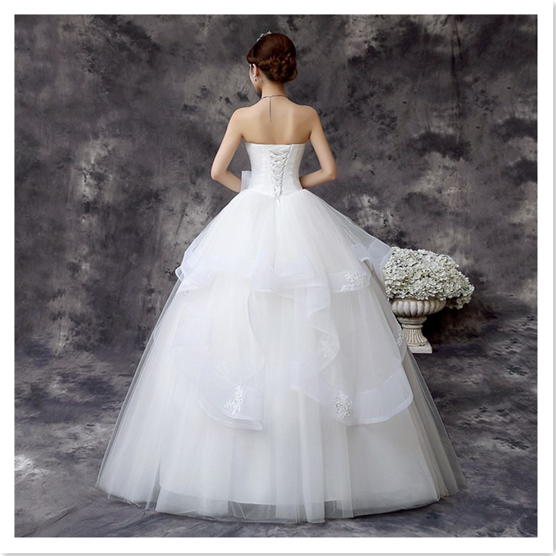 2021 Korean Style Bridal Slim White Wedding Dress Sweet Neat Ribbon Tie Luxury Princess Dress