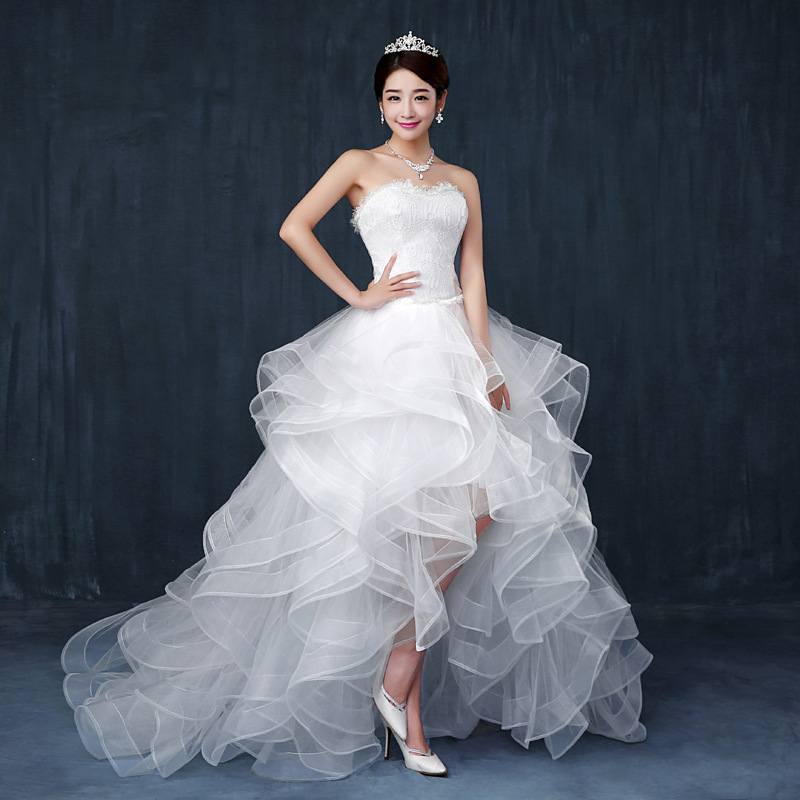 Fashion Korean Style Bridal Slim White Wedding Dress Sweet Neat Ribbon Tie Luxury Princess Dress