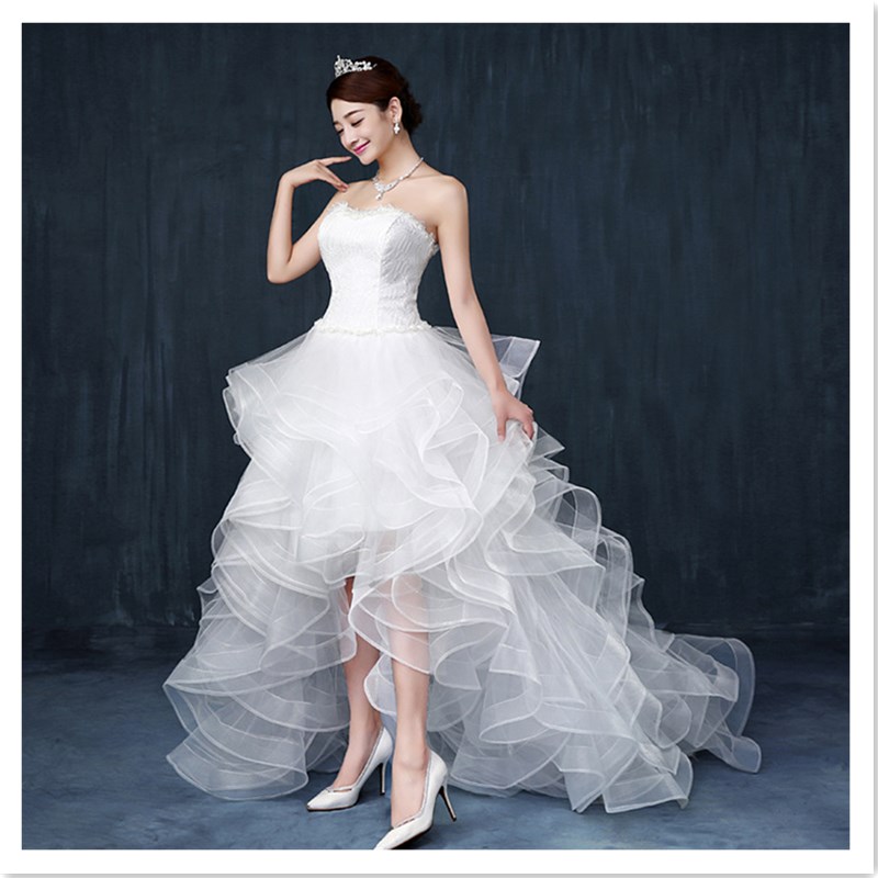 Fashion Korean Style Bridal Slim White Wedding Dress Sweet Neat Ribbon Tie Luxury Princess Dress