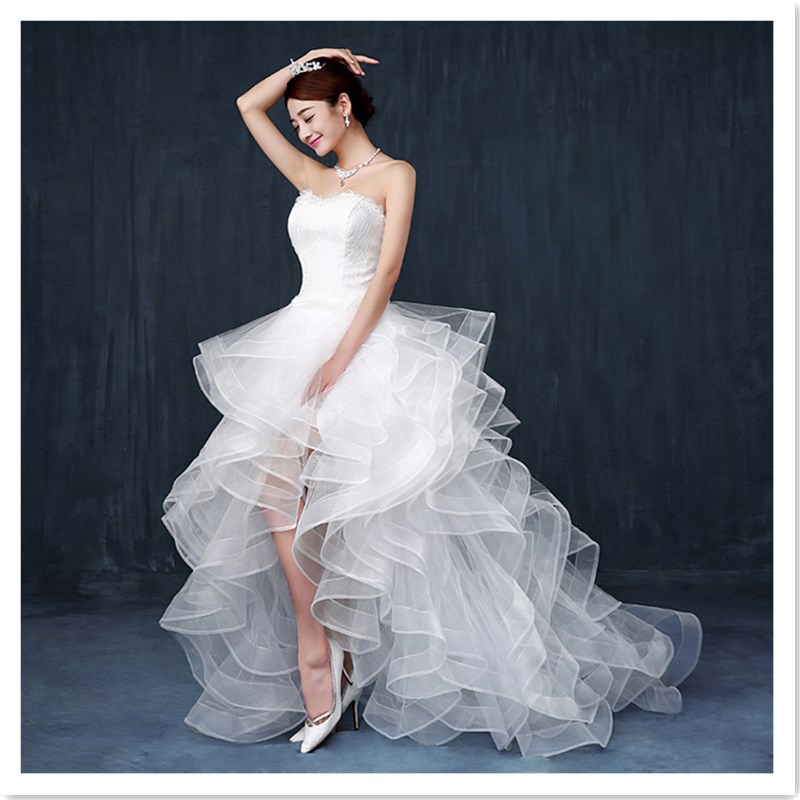 Fashion Korean Style Bridal Slim White Wedding Dress Sweet Neat Ribbon Tie Luxury Princess Dress