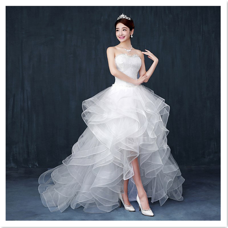 Fashion Korean Style Bridal Slim White Wedding Dress Sweet Neat Ribbon Tie Luxury Princess Dress