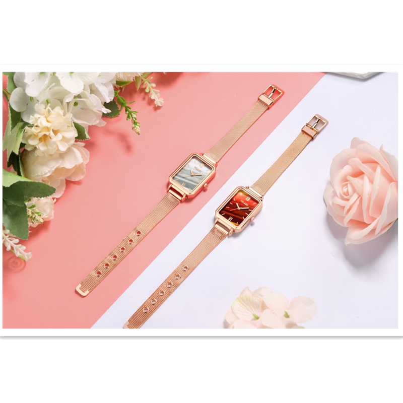 2021 Ins Style Light Luxury Women Watch Retro Small Square Mesh Belt Star Lady Watch