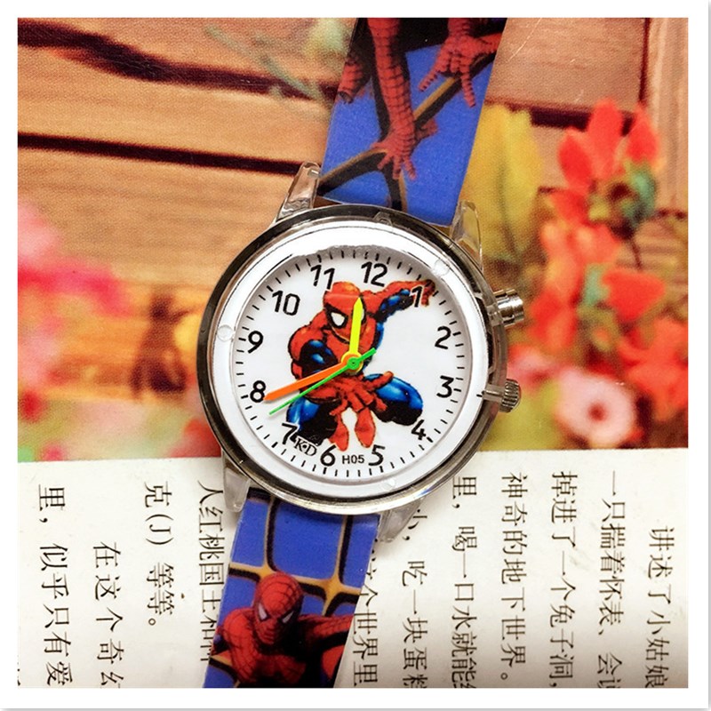 Flashlight Spider Man Cartoon Children&apos;s Watch Color Belt Boy Students Luminous Watch