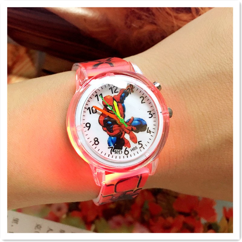 Flashlight Spider Man Cartoon Children&apos;s Watch Color Belt Boy Students Luminous Watch
