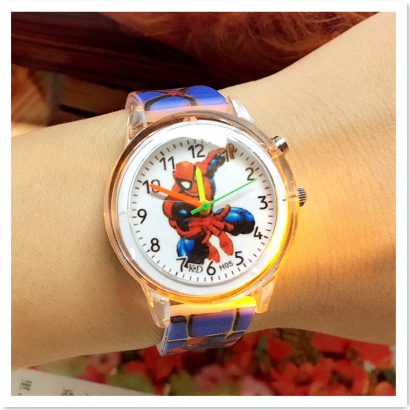 Flashlight Spider Man Cartoon Children&apos;s Watch Color Belt Boy Students Luminous Watch