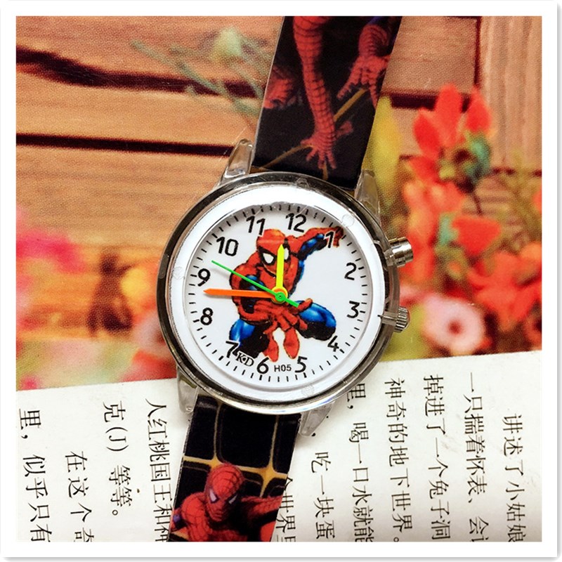 Flashlight Spider Man Cartoon Children&apos;s Watch Color Belt Boy Students Luminous Watch