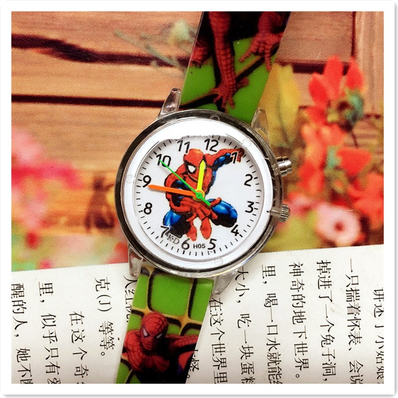 Flashlight Spider Man Cartoon Children&apos;s Watch Color Belt Boy Students Luminous Watch