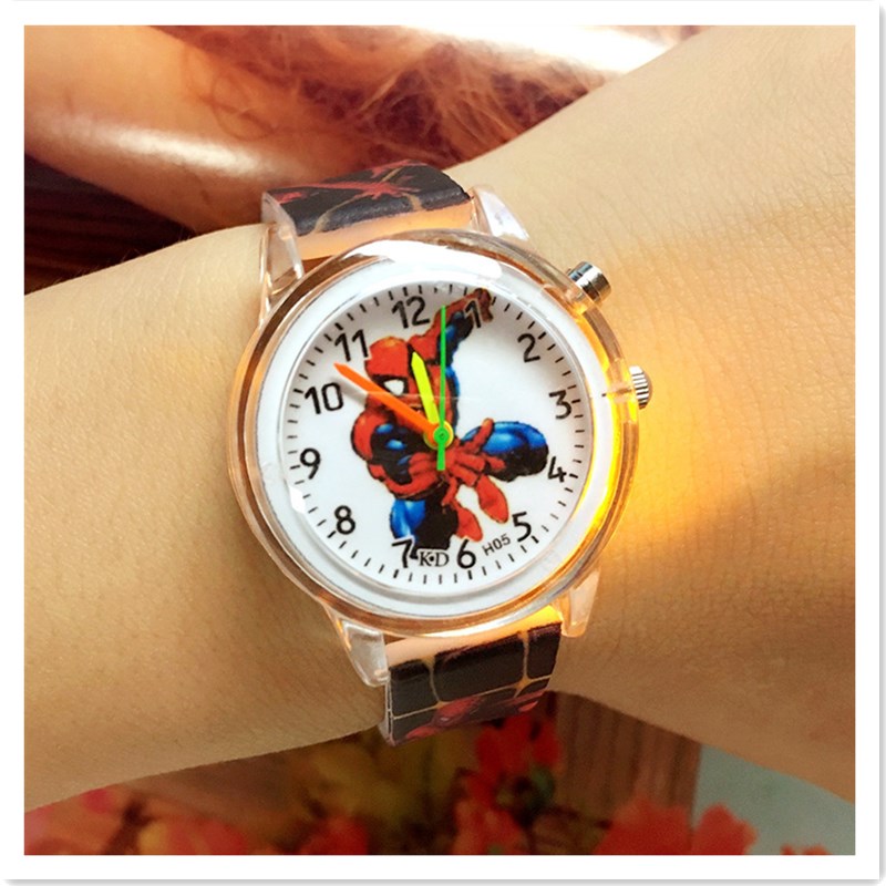 Flashlight Spider Man Cartoon Children&apos;s Watch Color Belt Boy Students Luminous Watch