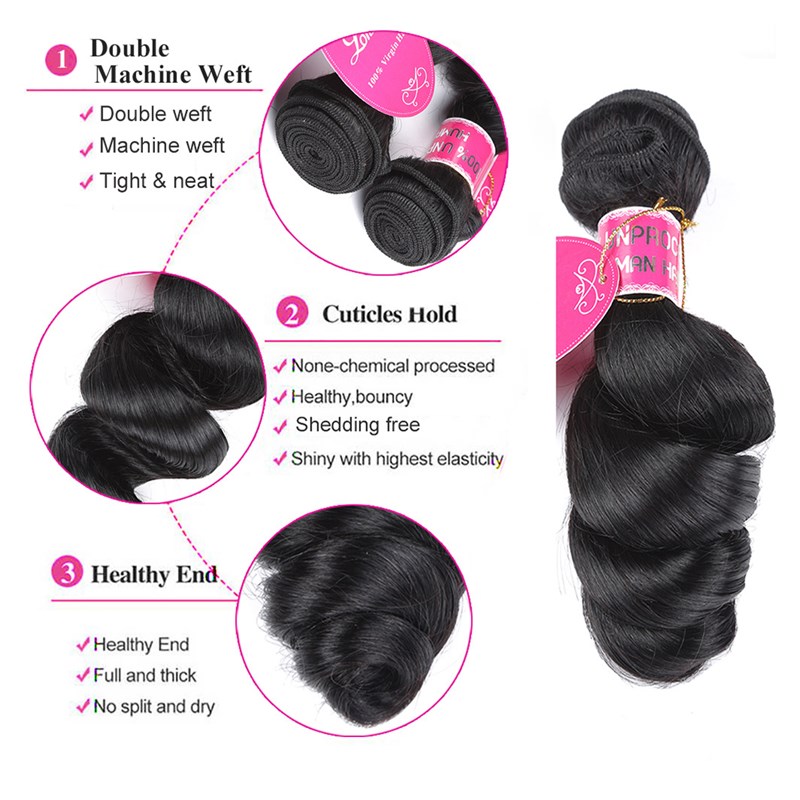 Luxury Lady Wigs Human Hair Fashion Deep Wave Loose Wave Body Wave Straight Hair Black For Women