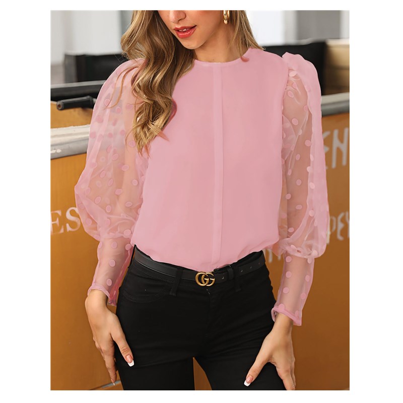 Popular European &amp; American Women's Top Elegant Polka Dot Lace Lantern Sleeve Shirt