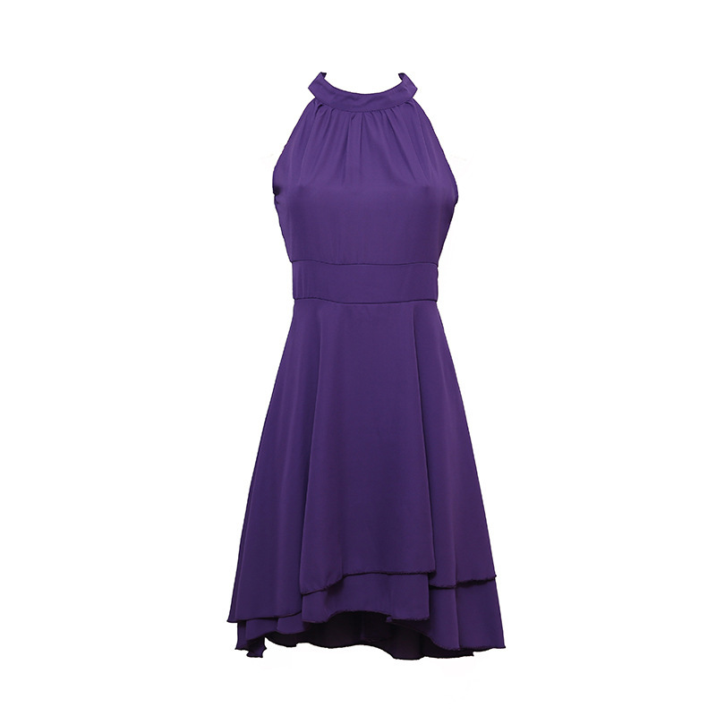 2022 New Fashion Sexy Irregular Cut A-line Skirt Double Ruffle Sleeveless Chiffon Girl Dresses  Irregular A-line Skirt Double Ruffle Chiffon Dress