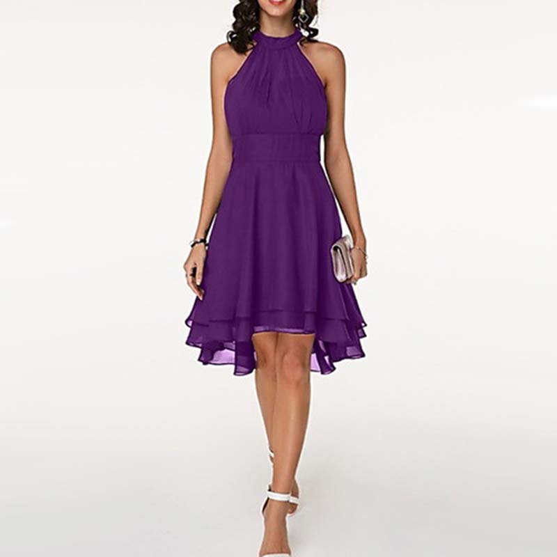 2022 New Fashion Sexy Irregular Cut A-line Skirt Double Ruffle Sleeveless Chiffon Girl Dresses  Irregular A-line Skirt Double Ruffle Chiffon Dress