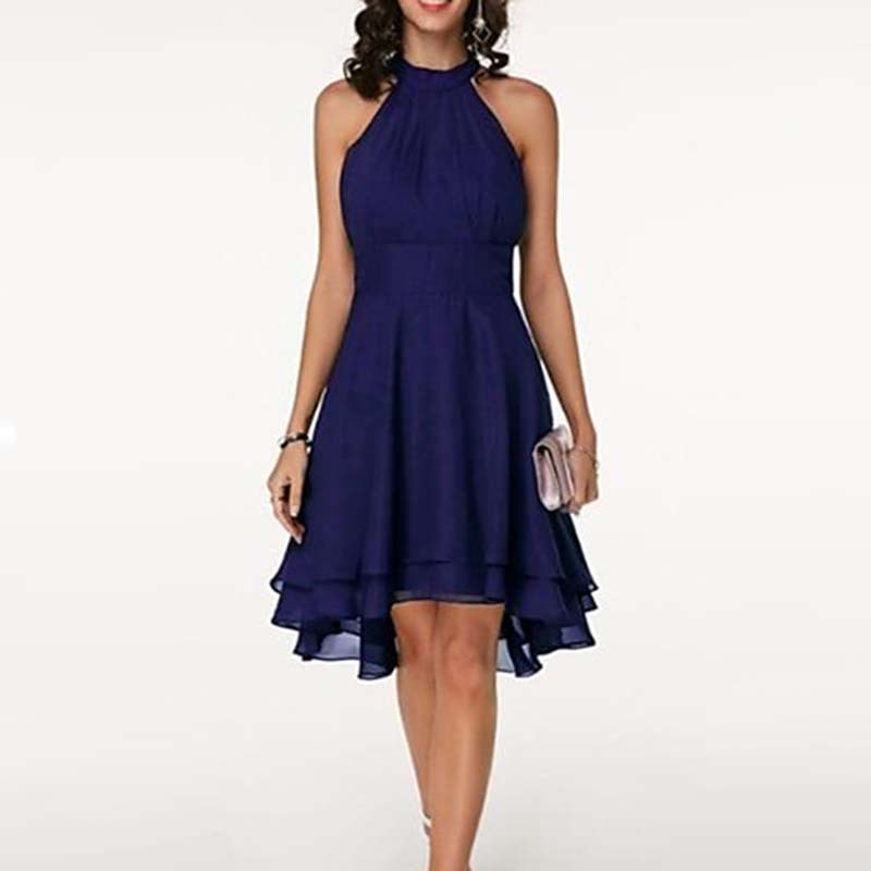 2022 New Fashion Sexy Irregular Cut A-line Skirt Double Ruffle Sleeveless Chiffon Girl Dresses  Irregular A-line Skirt Double Ruffle Chiffon Dress