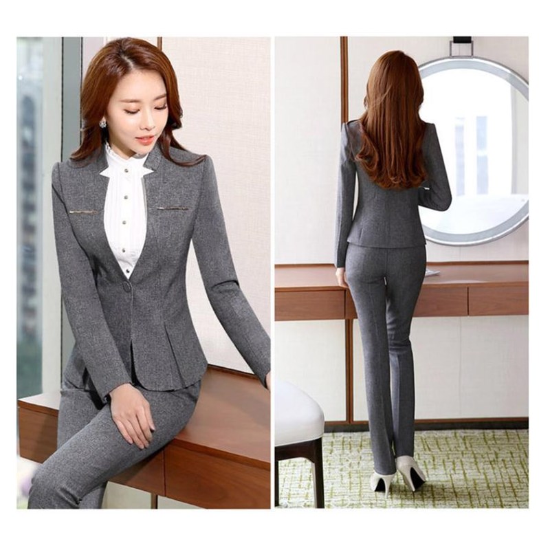 New White-Collar Office Women's Dress Popular Business Women's Work Clothes Jewelry Hotel Work Clothes Gray Small Suit Suit Suit WSomen's Work Clothes Korean Fashion Business Coat Women's White-Collar