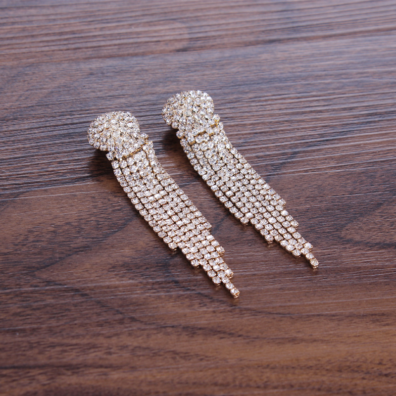 European &amp; American Fashion Wedding Earrings With Long Tassel Hot Sell Rhinestone Claw Chain Jewelry