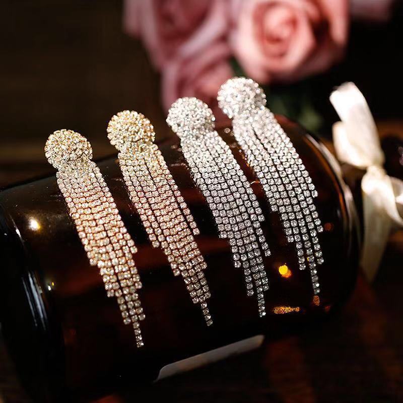 European &amp; American Fashion Wedding Earrings With Long Tassel Hot Sell Rhinestone Claw Chain Jewelry