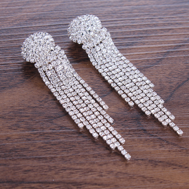 European &amp; American Fashion Wedding Earrings With Long Tassel Hot Sell Rhinestone Claw Chain Jewelry