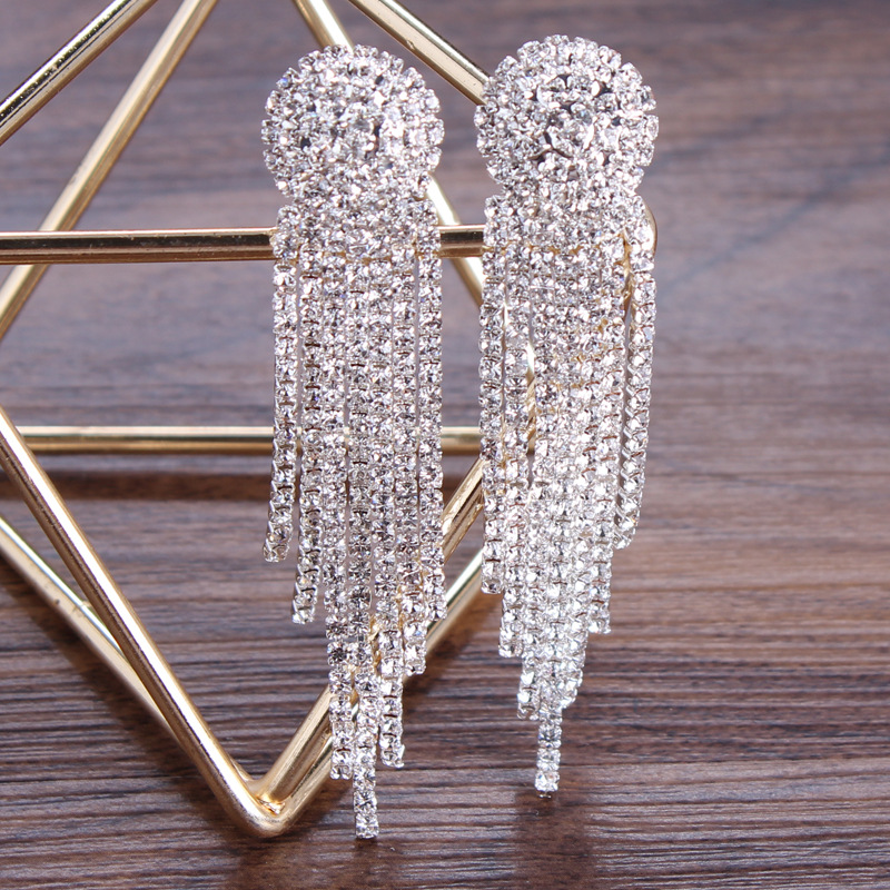 European &amp; American Fashion Wedding Earrings With Long Tassel Hot Sell Rhinestone Claw Chain Jewelry