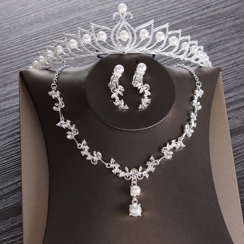 Luxury Bridal Headwear Crown Necklace Earring 3PC Wedding Jewelry Set Evening Dress Jewelry
