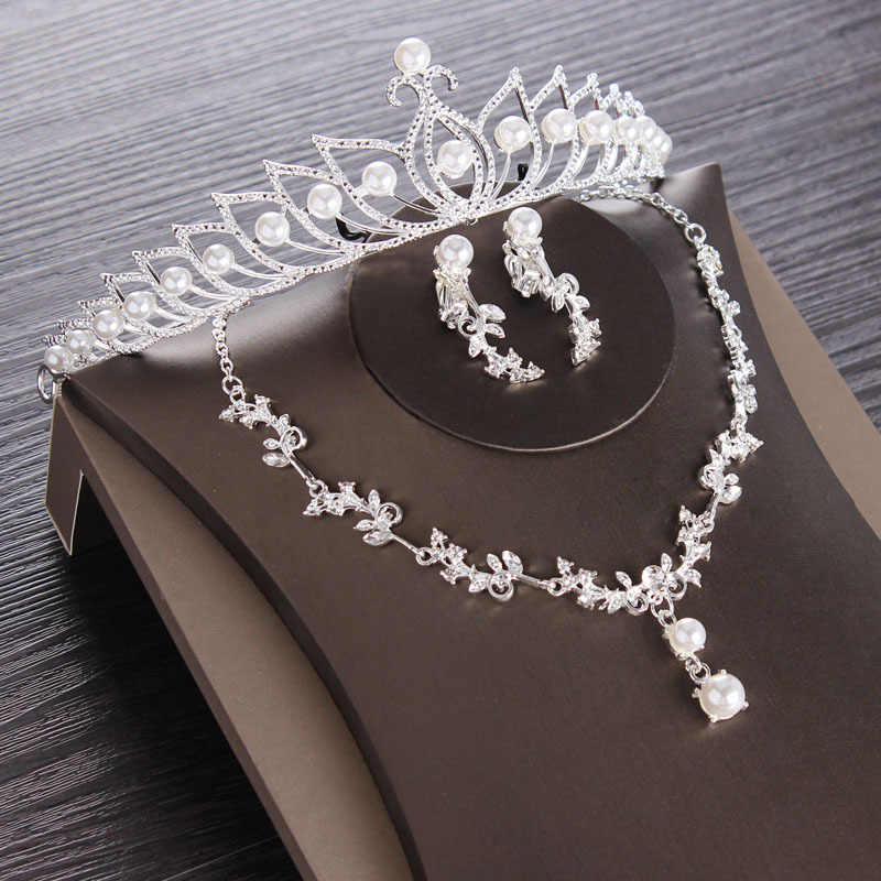 Luxury Bridal Headwear Crown Necklace Earring 3PC Wedding Jewelry Set Evening Dress Jewelry