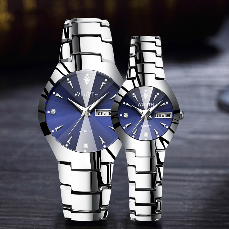 Couple's Calendar Watch Waterproof Steel Band Students White Collar Lover's Men Women Luminous Watch