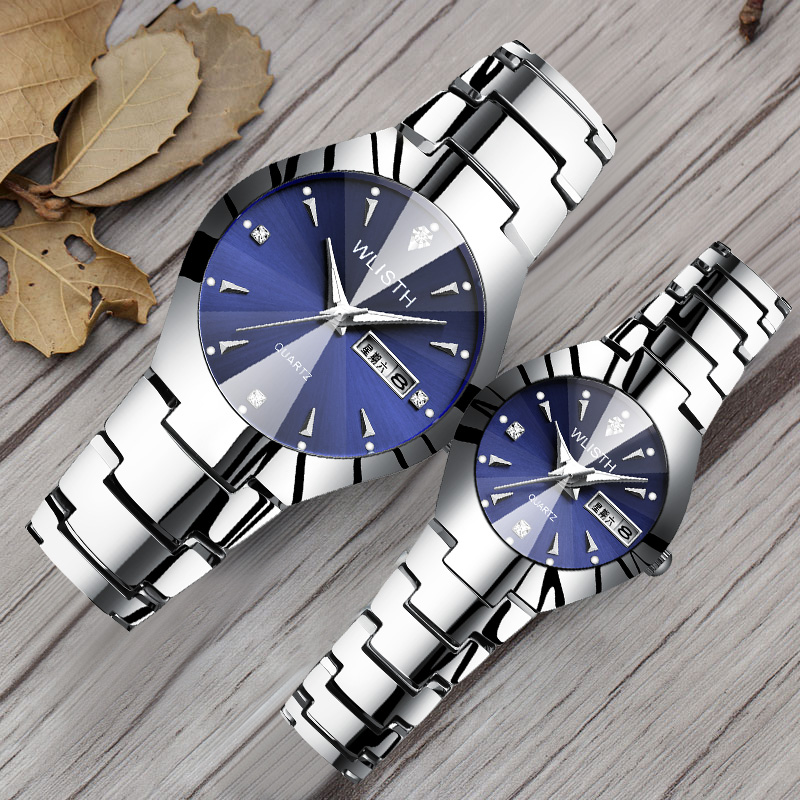 Couple's Calendar Watch Waterproof Steel Band Students White Collar Lover's Men Women Luminous Watch