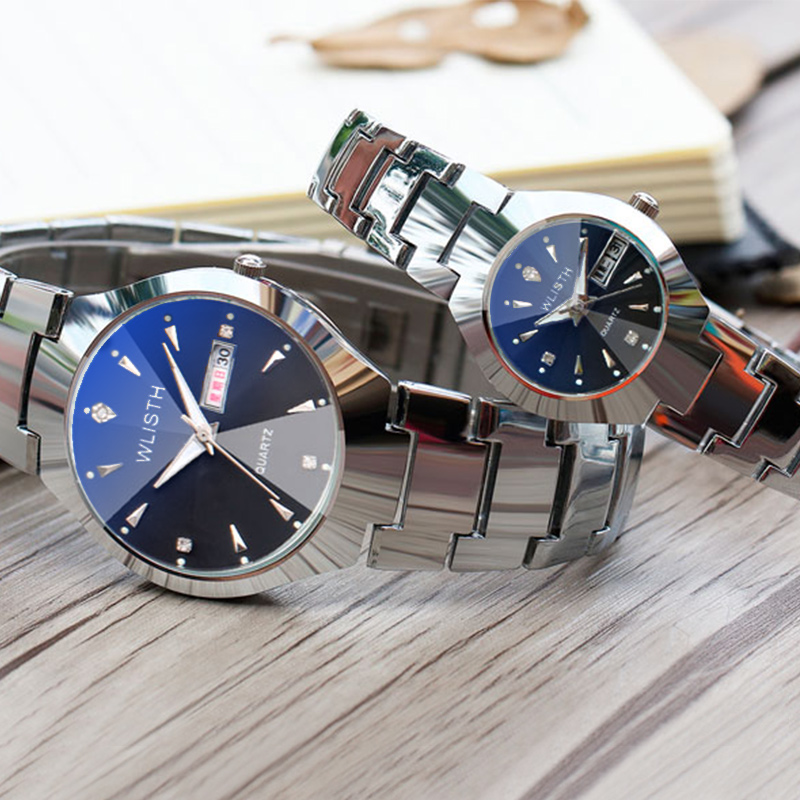 Couple's Calendar Watch Waterproof Steel Band Students White Collar Lover's Men Women Luminous Watch