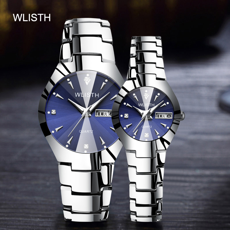 Couple's Calendar Watch Waterproof Steel Band Students White Collar Lover's Men Women Luminous Watch