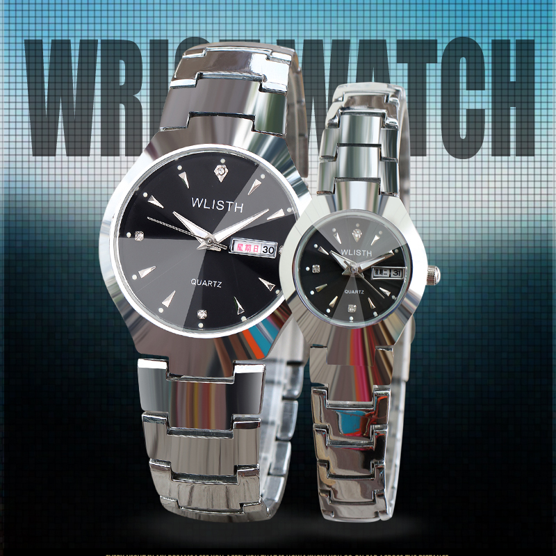 Couple's Calendar Watch Waterproof Steel Band Students White Collar Lover's Men Women Luminous Watch