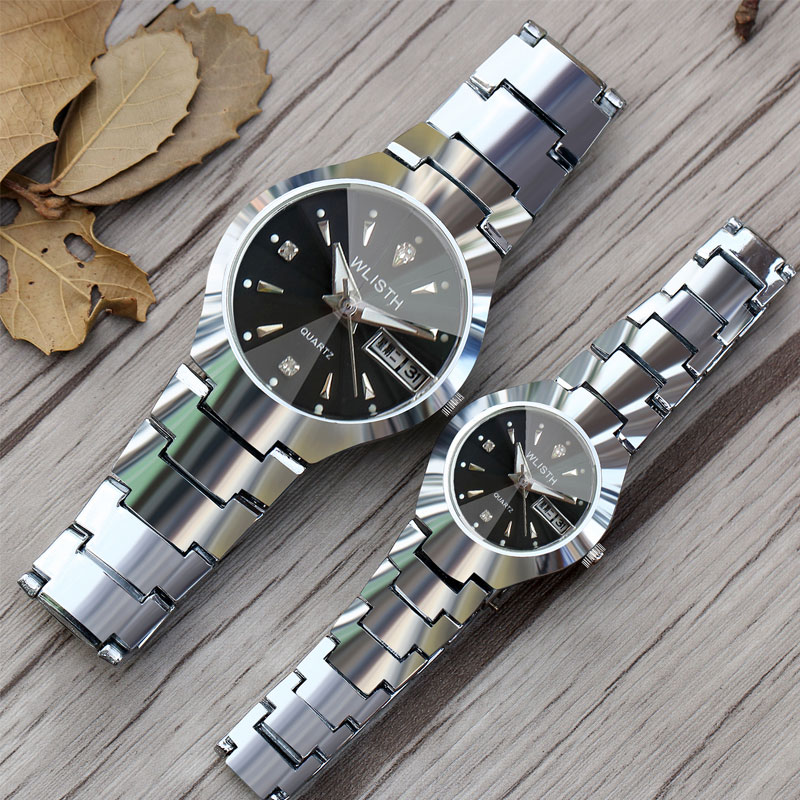 Couple's Calendar Watch Waterproof Steel Band Students White Collar Lover's Men Women Luminous Watch