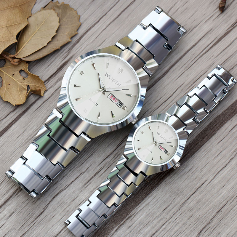 Couple's Calendar Watch Waterproof Steel Band Students White Collar Lover's Men Women Luminous Watch