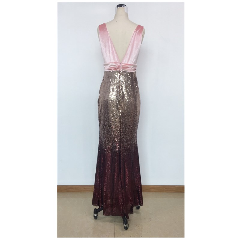 2021 New Women's Sexy V-neck Sequins Evening Dress Long Waist Skirt Lady Party Concert Dress