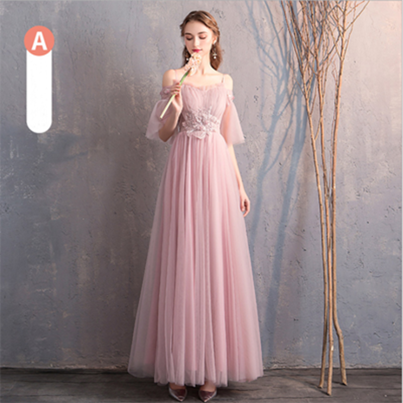 Bride&apos;s Sister Group Bridesmaid Wedding Dress Korean Style Pink Long Skirt Host Girl Evening Dress
